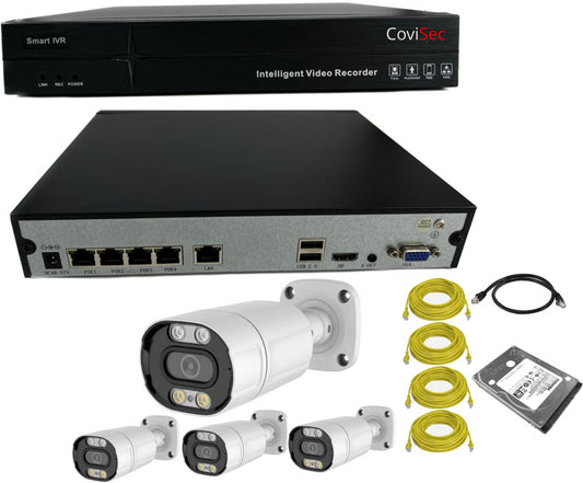 ALK-1645MP 4 Camera NVR kit. Includes 5MP IP cameras Bullet Cameras and up to 8TB HDD