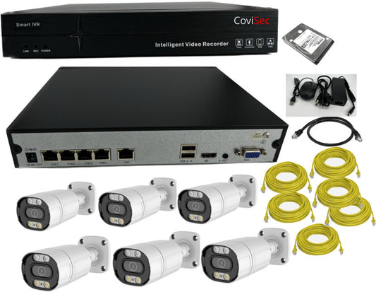 ALK-1665MP 6 Camera NVR kit. Includes 5MP IP Bullet Cameras and up to 10TB HDD