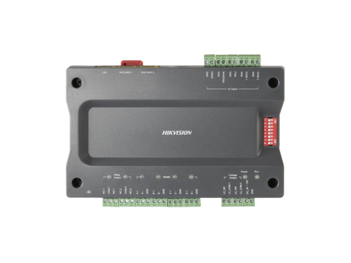 DS-K2210 Elevator Master Controller, Control 128 floors' permissions, 20,000 cards, 50,000 events storage, Multiple authentication modes, 2 Wiegand readers or 2 RS485 readers supported