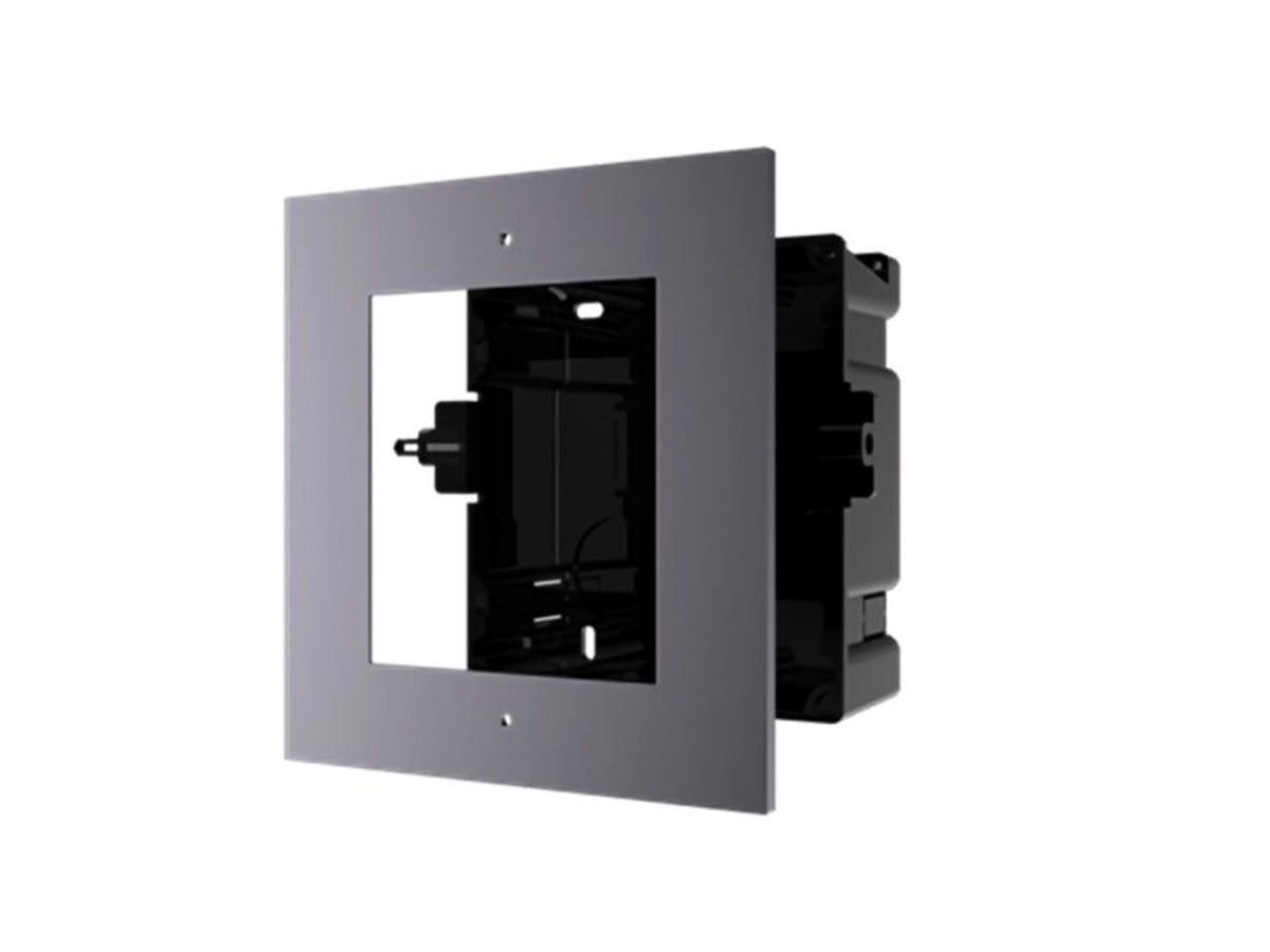 DS-KD-ACF1/Plastic 1 module accessories , used for Flush mounting , includes a plastic flush mouting box for 1 module, a metal front panel for 1 module and some other necessary accessories .