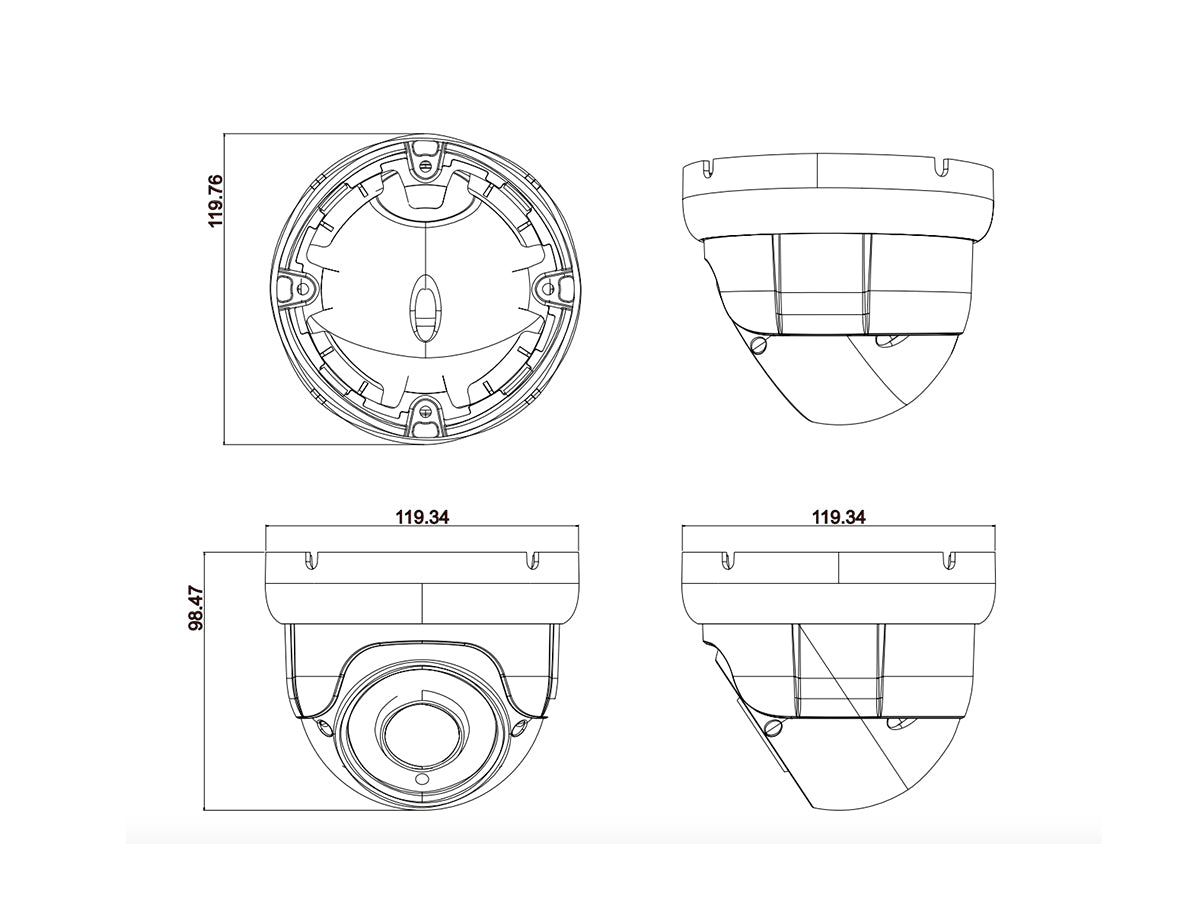 TA-ETVV9TQ4-W/G 2MP Eyeball Dome 1/2.8" SONY Starvis CMOS Sensor, 1080P, 2.8 ~12mm VF Lens, With IR-CUT, WDR, 3DNR, Defog, Sense-up, Smart IR, White/Dark Gray