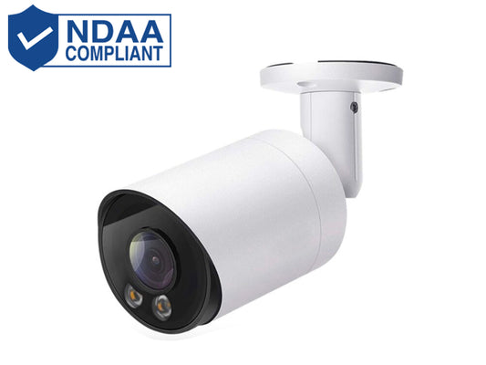 TI-NC406-MBA-28 6 MP NDAA COMPLIANT IP BULLET CAMERA. Human Body & Vehicle Detection, 90' IR, PoE, 2.8mm Fixed Lens, Built-in Mic