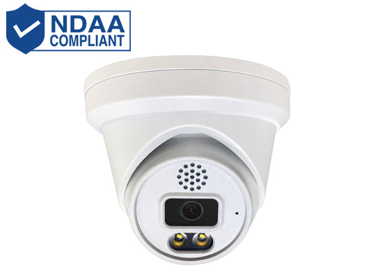 TI-NC406DL-XDA-28 6 MP NDAA Compliant Dual Light Turret Camera,  Human Body & Vehicle Detection, Color 24/7, PoE, Built-in Mic, Speaker