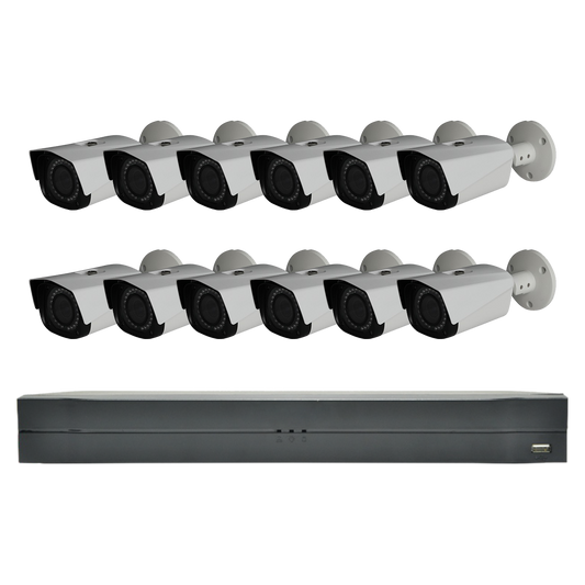 CVI-16CH122BLVF-A 16 Channel System with 12 Camera Bundle and 16 CH Penta-brid 1080P 2 SATA, Smart Search and Intelligent Video System Bullet Camera 30fps@1080P VF Lens, 2MP, 2.7 to 13.5mm