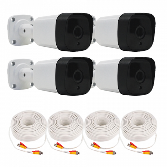 TVI-PK-20NBW-T Kits, 4 Camera Pack: 4 x TVI 1080p, 3.6mm, 36pcs IR with Obscure Glass BULLET, Metal White Case, IP66, 4 x 60FT Premade Cable, Power Adapter with 1-4 Splitter Cable.