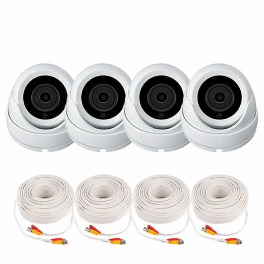 TVI-PK-50SDW-T Kits, 5MP TVI Camera Pack: 4 x TVI 5MP SONY, 3.6mm, 18pcs IR with Obscure Glass DOME Metal White Case, IP66, 4 x 60FT Premade Cable, Power Adapter with 1-4 Splitter Cable.
