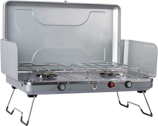 Portable Propane Camping Stove w 2 Burners, 20000 BTU , Easy to clean and carry
