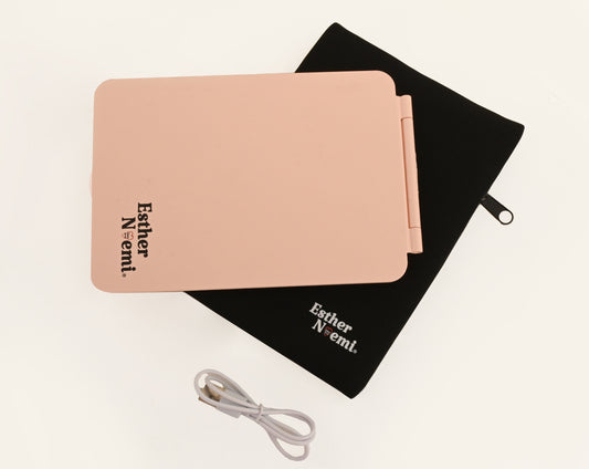 Esther Noemi Rechargeable Travel Makeup Mirror with Lights, Neoprene case-Pink, White