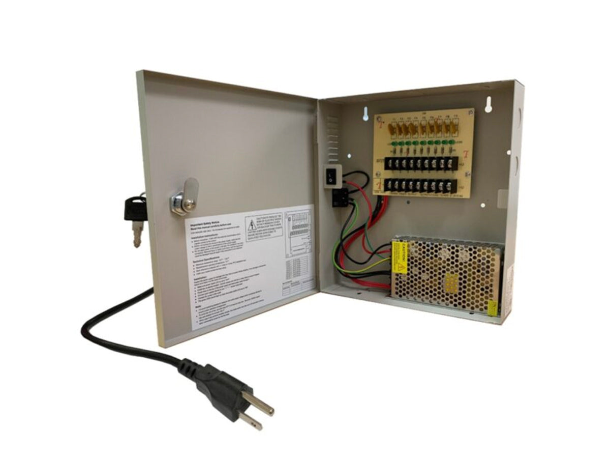 PT-PS-1210-D9-U 9 Channels DC 12V, 10 Amp Distributed Power Supply Panel (Resettable) - UL Listed