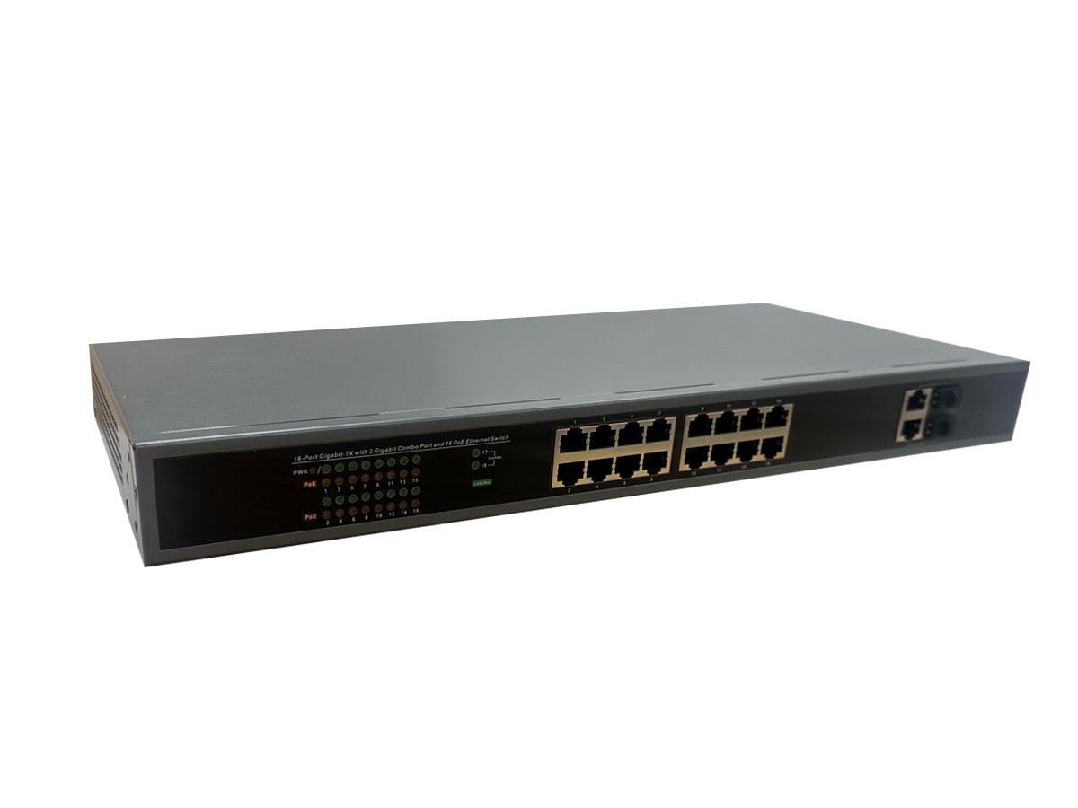 TI-POE16AGF-250 16 port POE Switch, Built in 16 POE ports, Standard 1U rack, built-in power