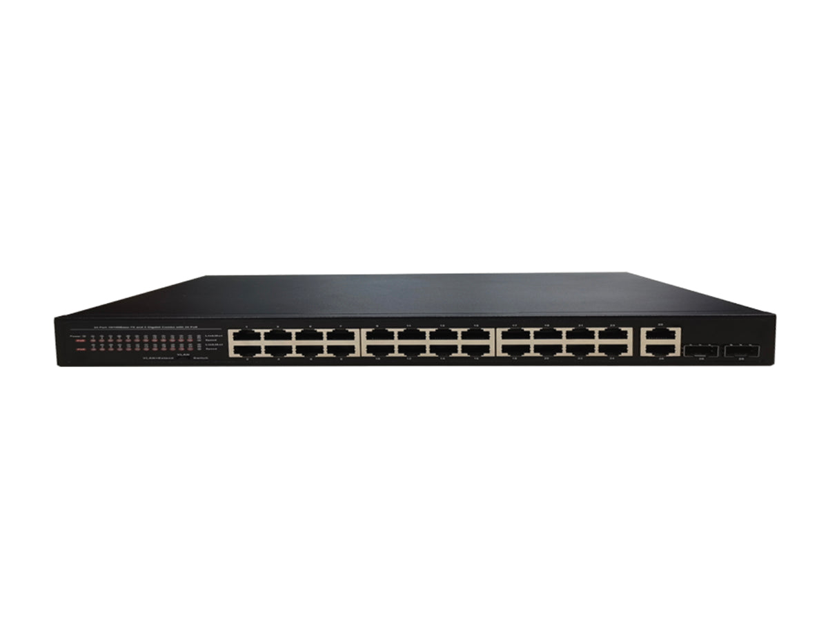 TI-POE24GFE-360 24 ports Unmanaged Switch x 10/100mbps + 2 1000M Combo, Support Extension, Standard 1U rack, built-in power, Unmanaged Poe Switch